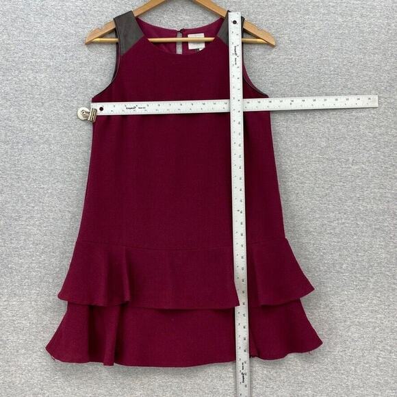 Anthropologie HD In Paris Dress Womens 0 Petite Burgundy Leather Trim Peplum - Picture 10 of 15
